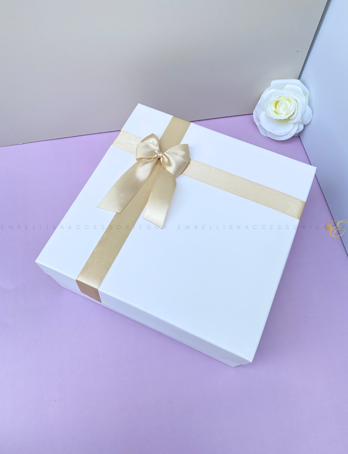 9.5inch square box with brown ribbon