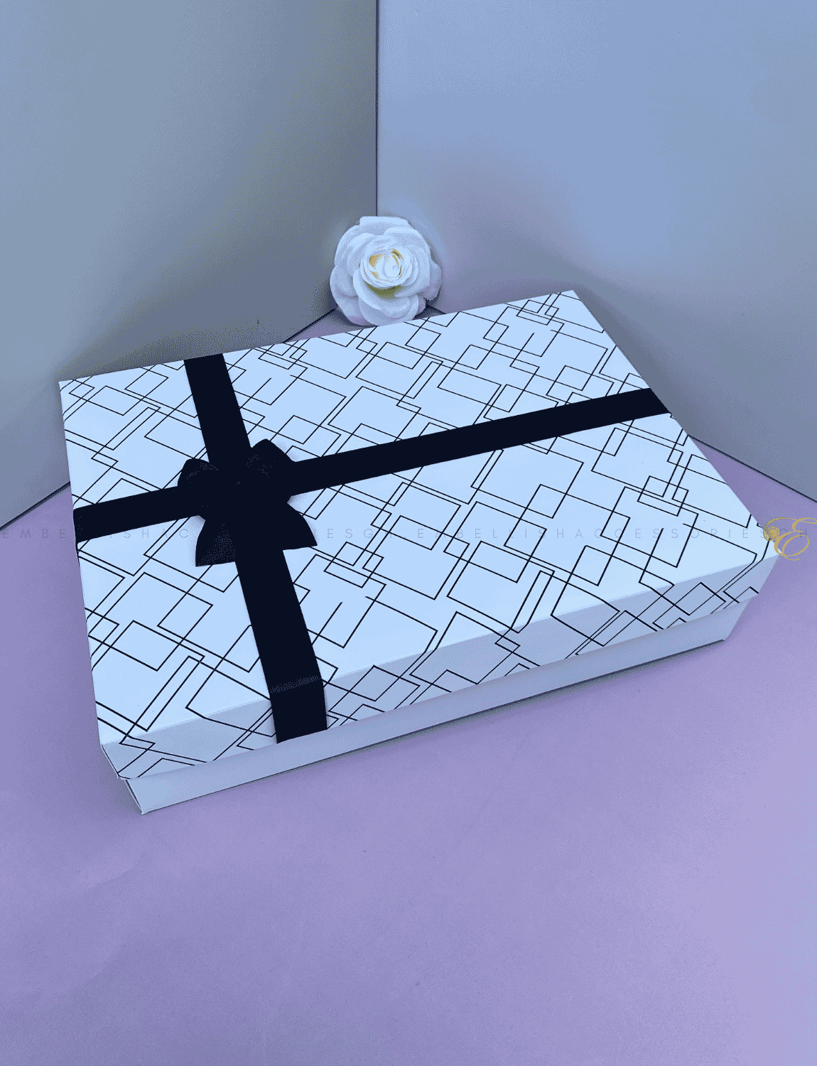 Black and white gift box for small to medium sized gifts or food platters