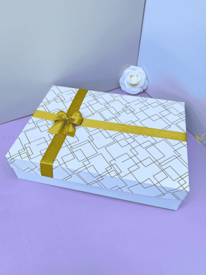 Gold and white gift box for small to medium sized gifts or food platters