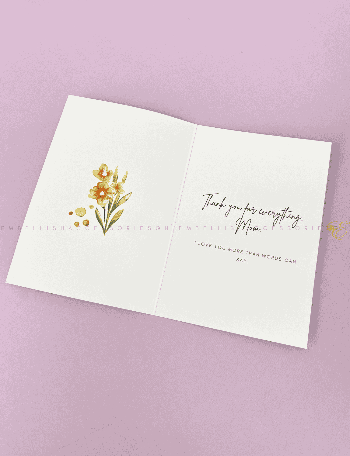 Yellow flower themed booklet greeting card for Mothers day