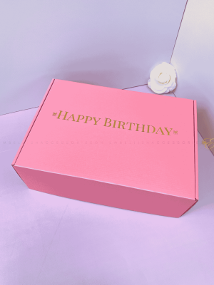 Pink birthday corrugated box for medium to large gifts