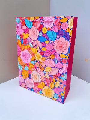 A3 pink flowery paper bag for bridal shower gifts