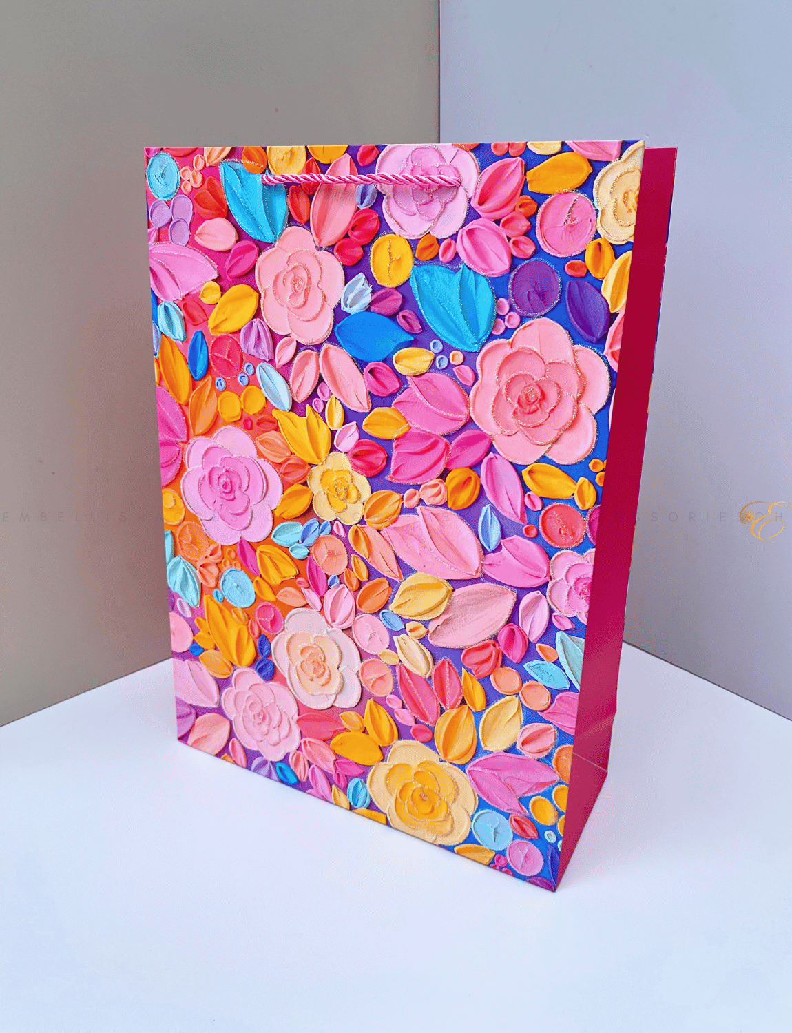 A3 pink flowery paper bag for bridal shower gifts
