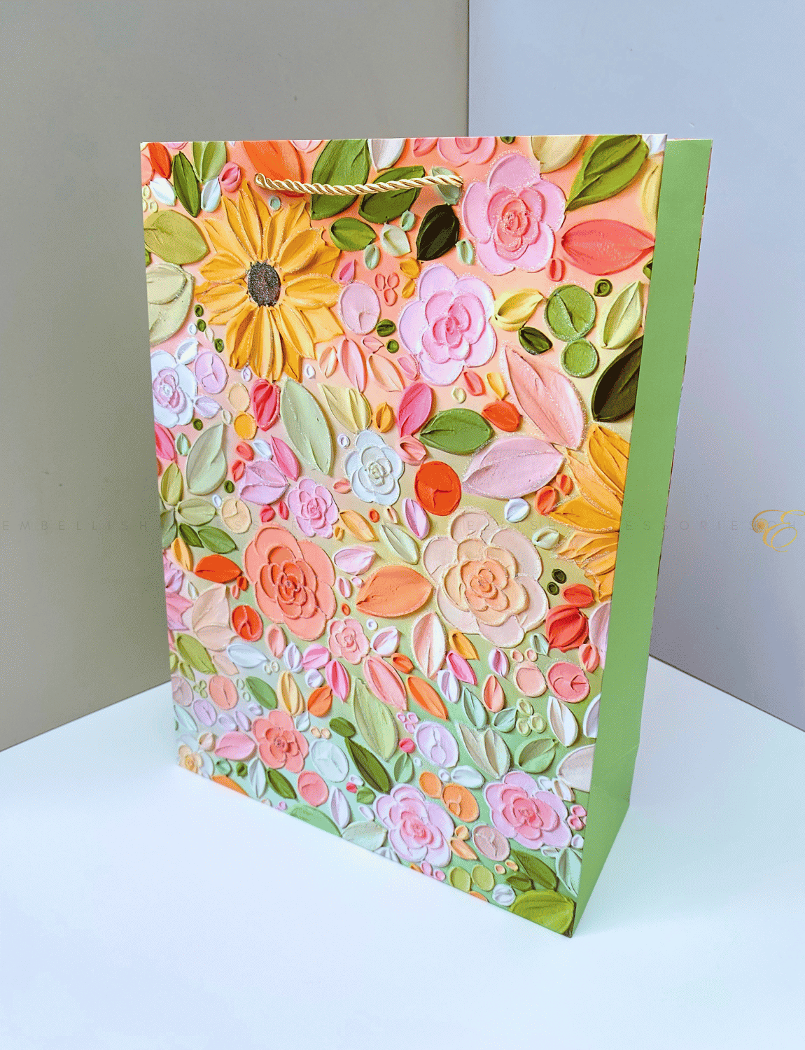 A3 green flowery paper bag for birthday gifts
