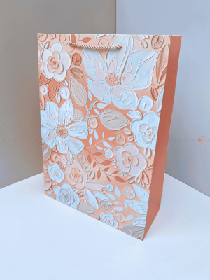 A3 peach flowery paper bag for wedding gifts