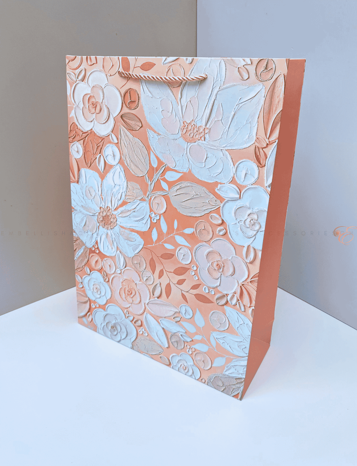 A3 peach flowery paper bag for wedding gifts