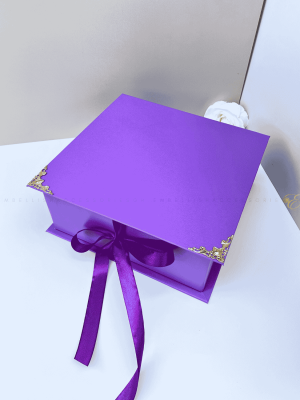 Purple flip box for skin care products and other small to medium sized gifts