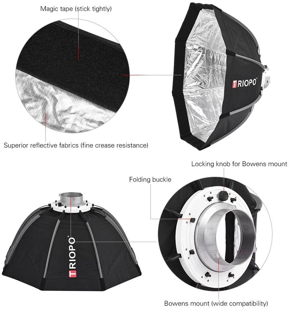AMBITFUL Bowens Mount Softbox Met Honingraat Grid Voor Studio Strobe Outdoor Fotografie (35,4/90cm Octagon) - Snelle Installatie