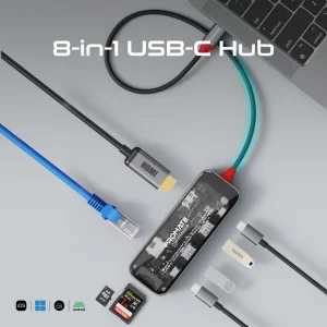 Promate TransHub-Mini 8-in 1 Transparent Ultra-Fast Multiport