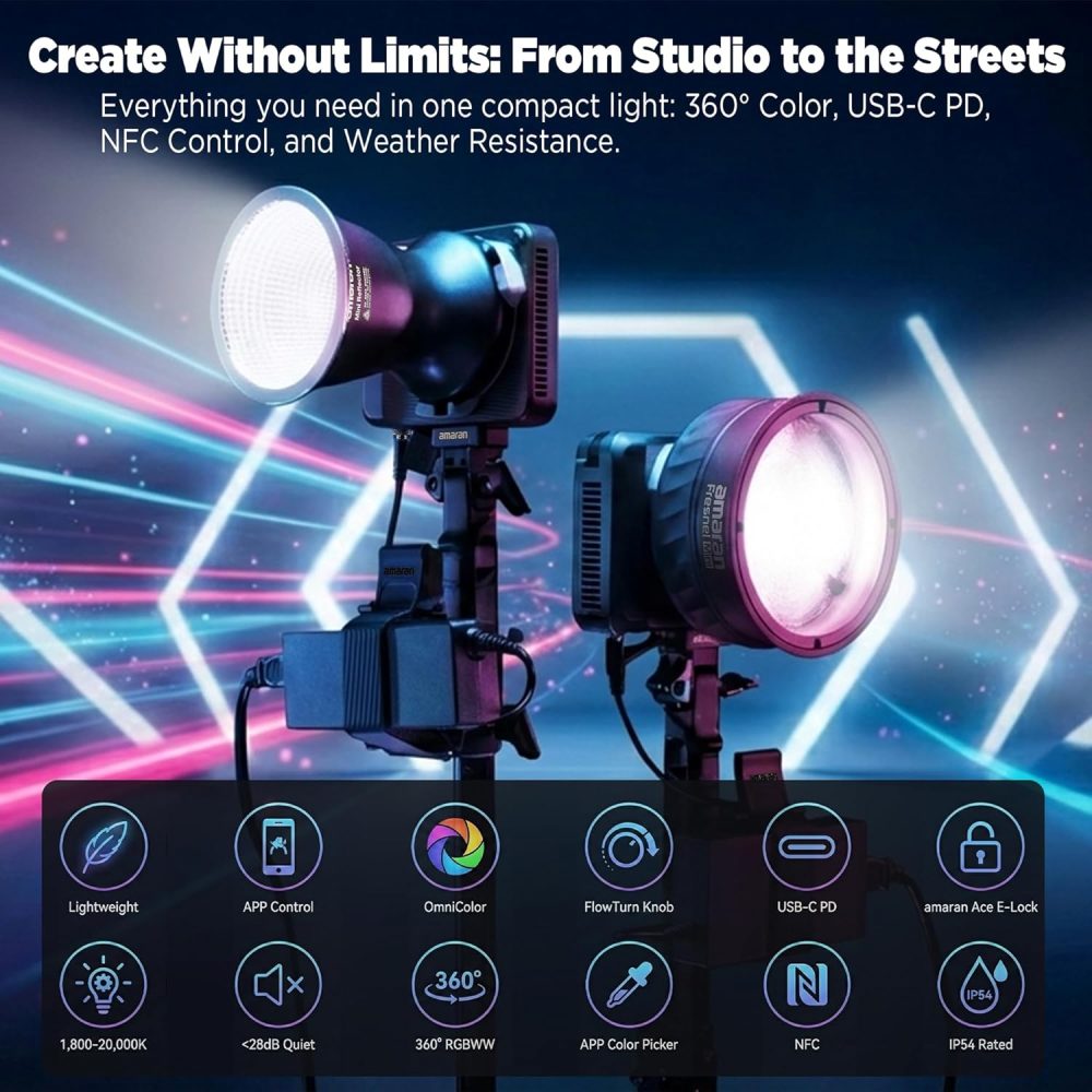 Amaran Ray 60c Full Color COB LED Video Light, 60W Ultra-Compact