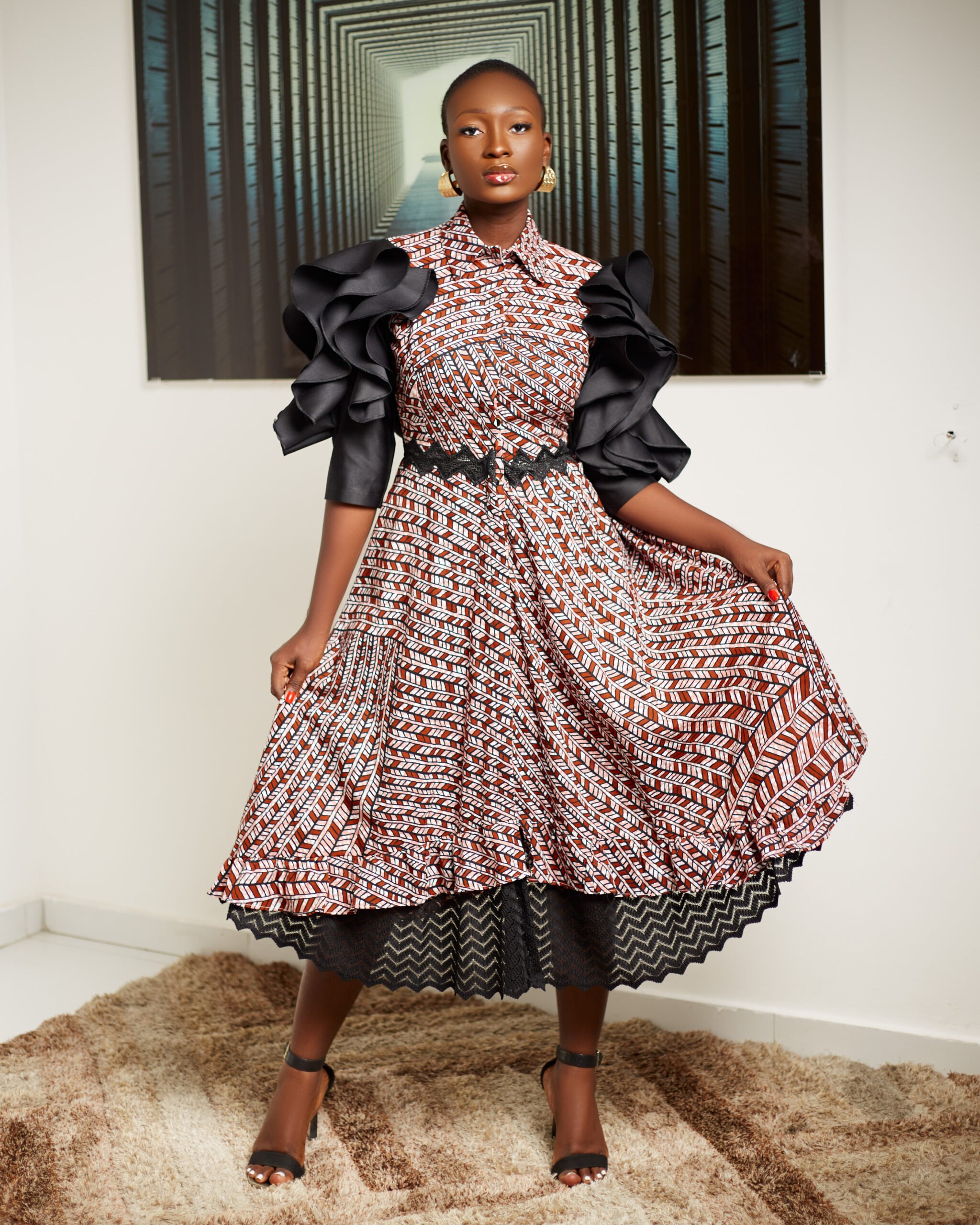Front Open Dress with Elaborate Sleeve