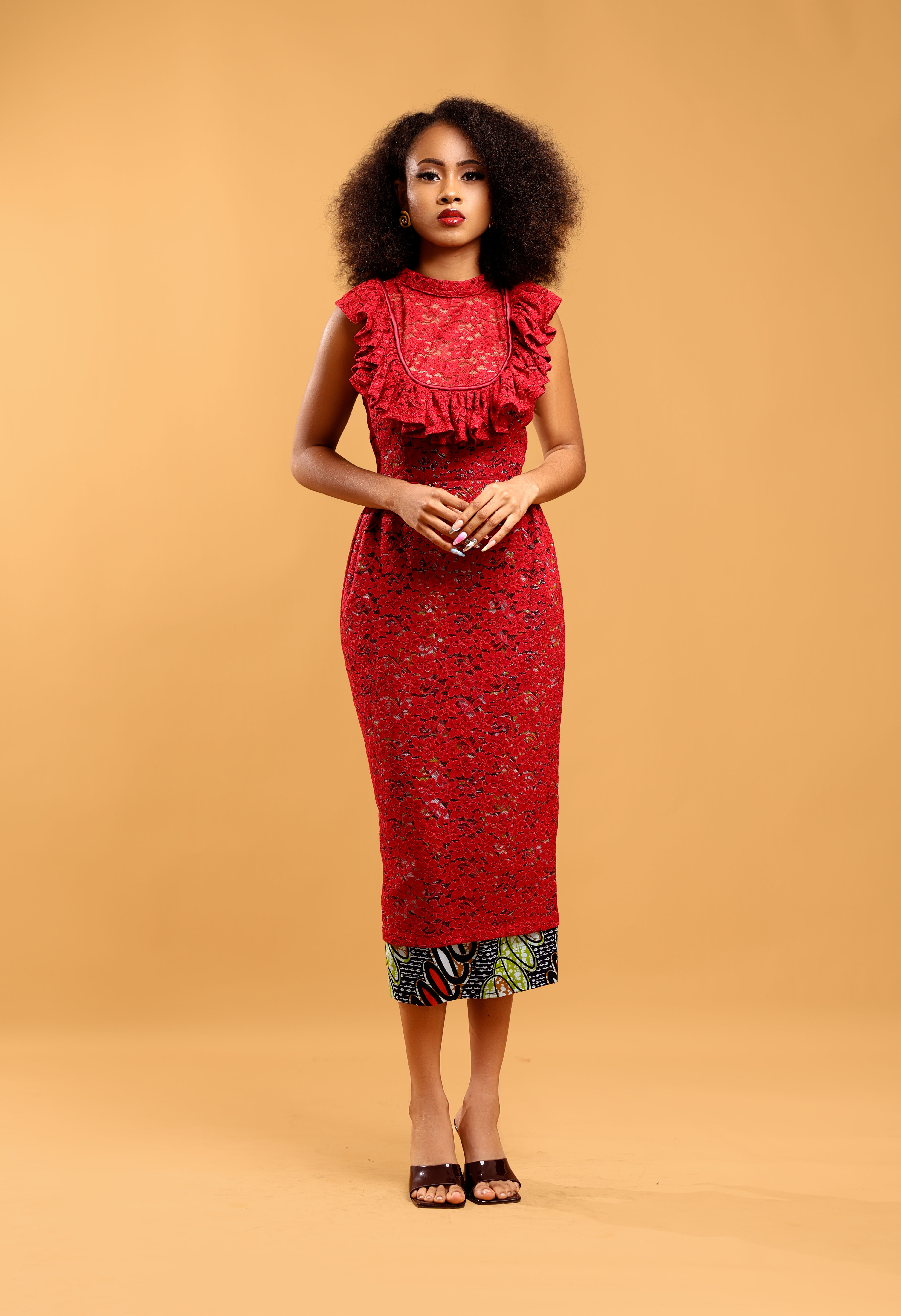 Ruffled Bib Pencil dress