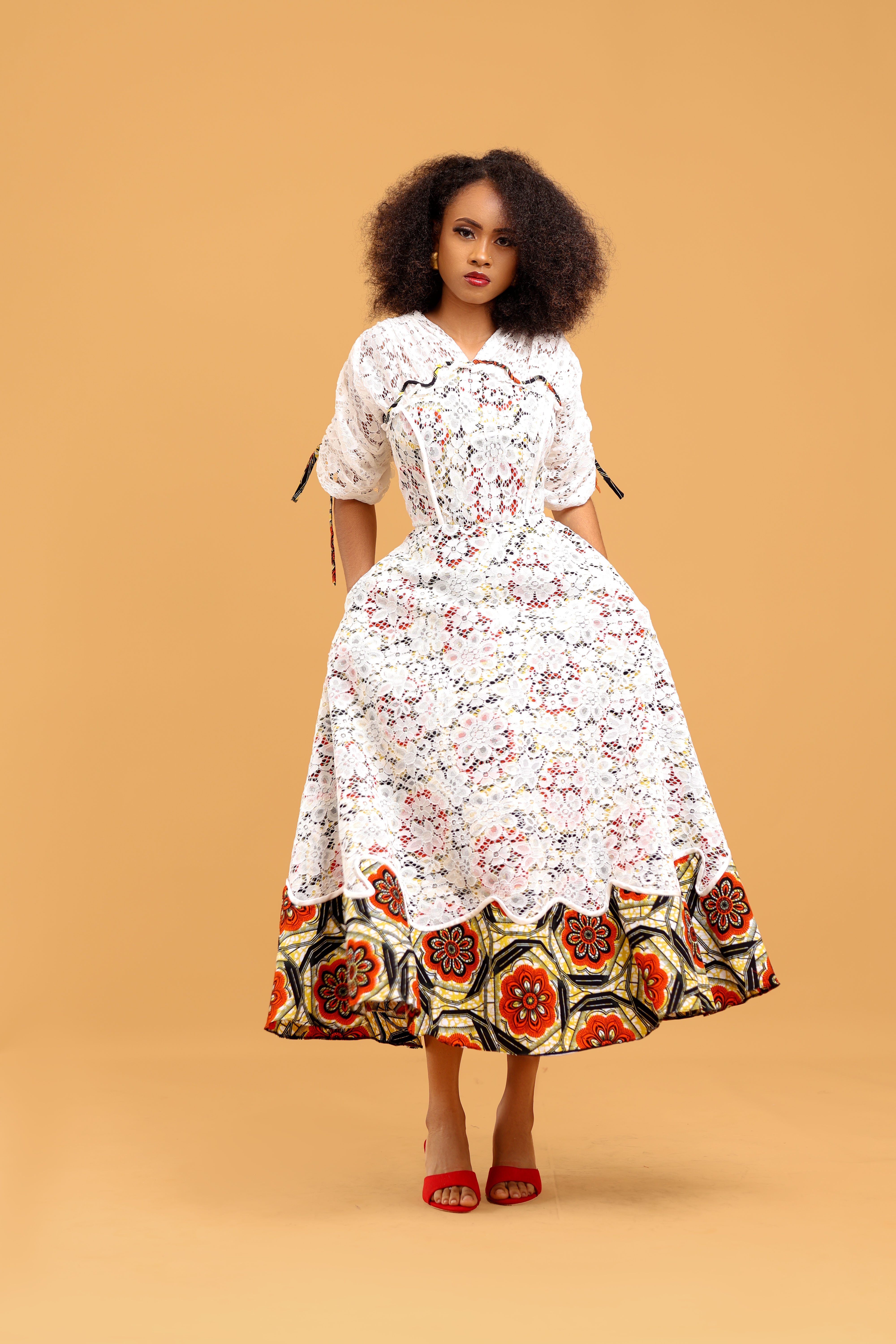Ochre Flared Dress With Intricate Details
